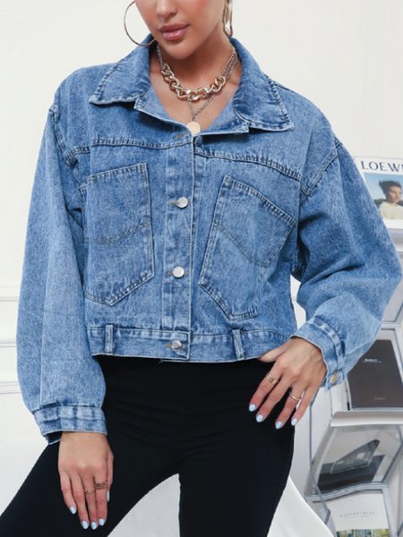 

Casual Vintage Simple Regular Fit Outerwear, Blue, Coats