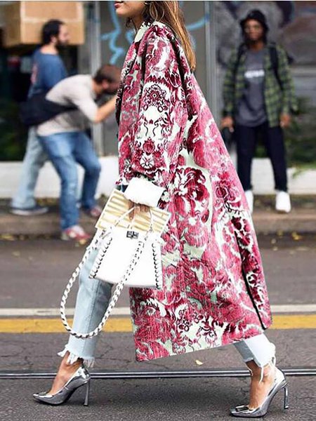 

Vacanza Risvolto Paisley Maniche Lunghe Cappotto Giubbotto, Rosso, overcoat