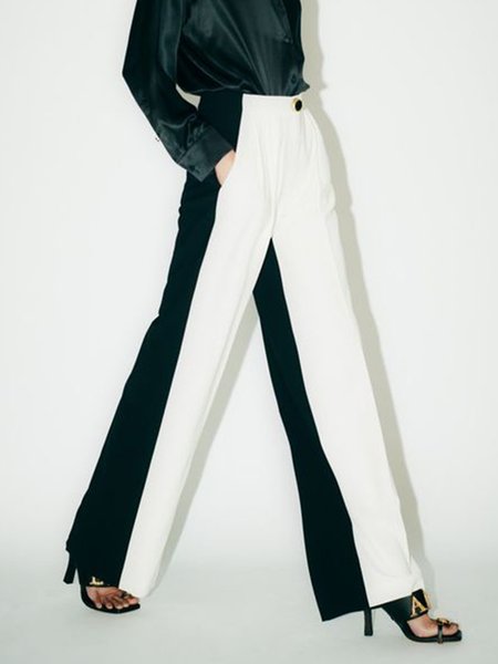 

Work Regular Fit Pants, Black-white, Wide Leg Pants
