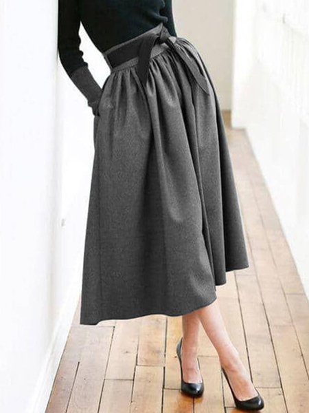 

Elegant Solid Daily Loosen Skirt, Gray, Midi Skirts