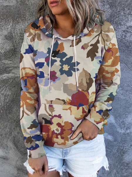

Vintage Floral Casual Hooded Sweatshirts, Multicolor, Hoodies&Sweatshirts