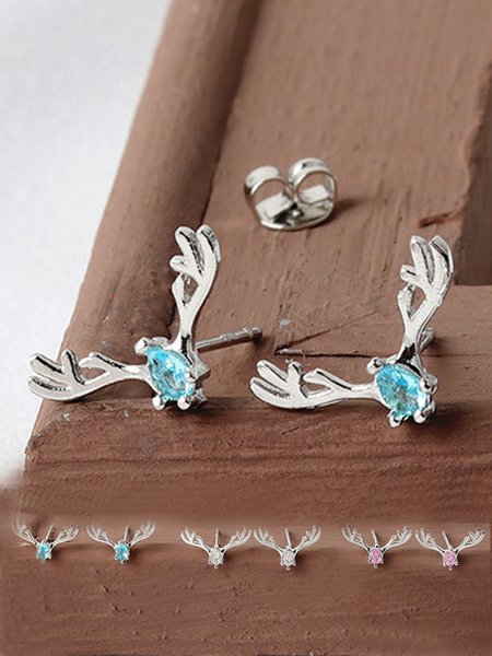

Christmas Elk Horn Zircon Earrings, Blue, Earrings