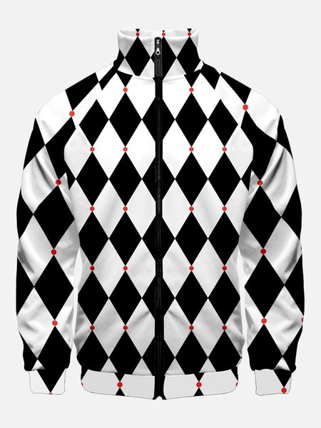 Diamond Plaid Full-zip Jackets, White, Jacket