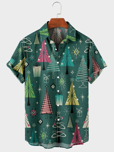 

Short Sleeve Shirt Collar Shirts & Tops, Green, Men's Floral shirt
