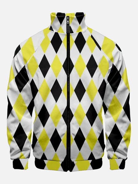

Diamond Plaid Sporty Long Sleeve Full-zip Jackets, Yellow, Outerwear