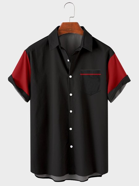 

Shirt Collar Short Sleeve Shirts & Tops, Black, Men's shirts