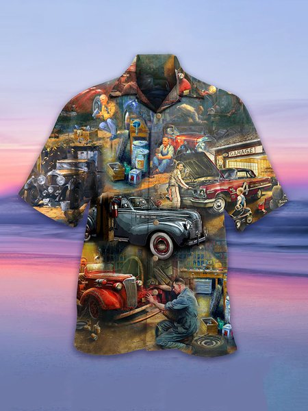 

Short Sleeve Car Shirt Collar Shirts & Tops, As picture, Men's shirts