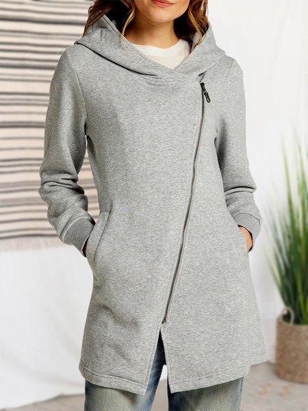 

Loosen Hooded Outerwear, Gray, Jackets