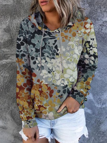 

Vintage Floral Hooded Casual Sweatshirts, Multicolor, Hoodies&Sweatshirts