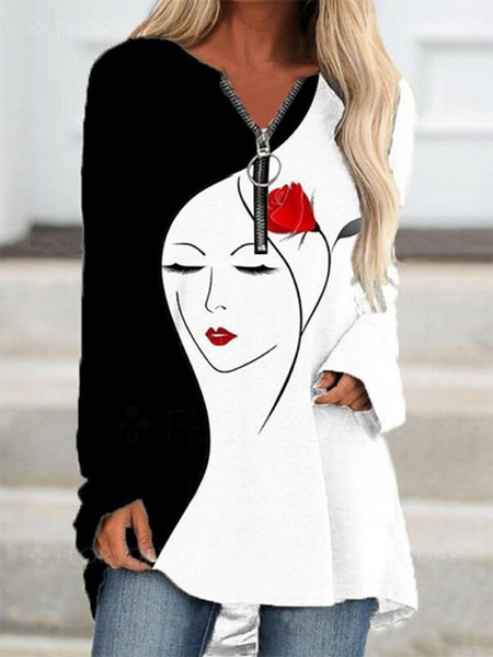

Printed Casual V Neck Shirts & Tops, As picture, T-Shirts