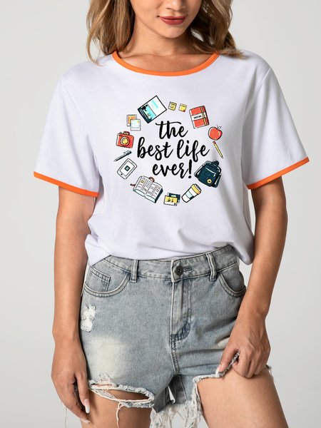 

Unocis Fun Print Round Neck Short Sleeve Ringer Tee, Orange, T-shirts