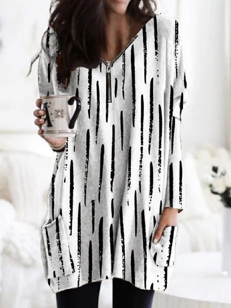 

Bianco a Righe Casuale Scollo a V Top, Blouses & Shirts