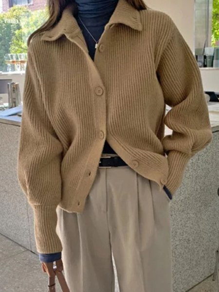 

Long Sleeve Casual Loosen Sweater, Apricot, Pullovers