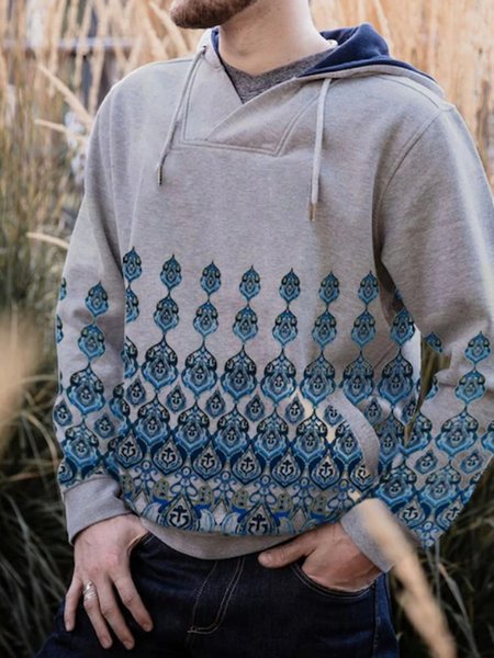 

Long Sleeve Printed Hooded Sweatshirt, As picture, Men's Sweater