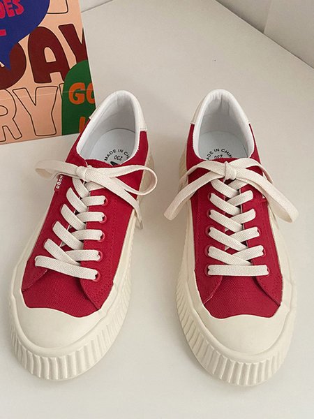 

Casual Retro Red Low-top Canvas Shoes, As picture, Sneakers