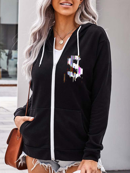 

Letter Loosen Casual OuterwearS letter zipper jacket, Black, Jackets
