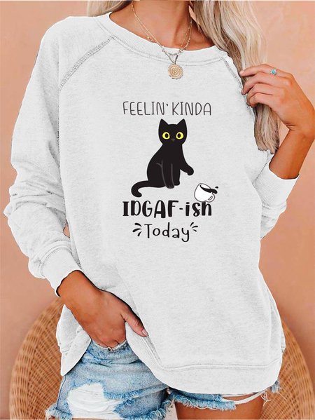 

Cat Feelin' Kinda Idgaf Sweatshirt, White, Hoodies&Sweatshirts