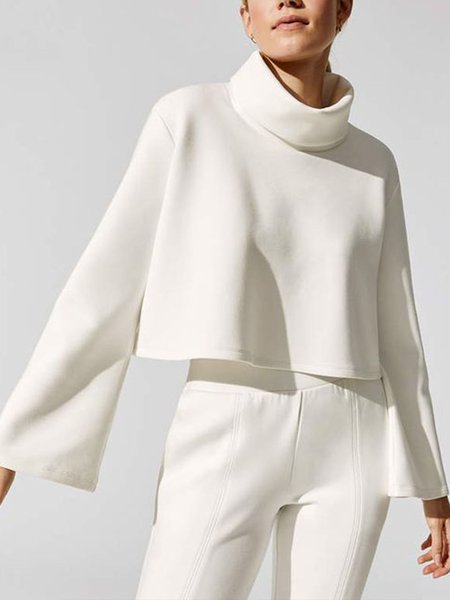 

Simple High Neck Loosen Long Sleeve Top, White, Hoodies and Sweatshirts