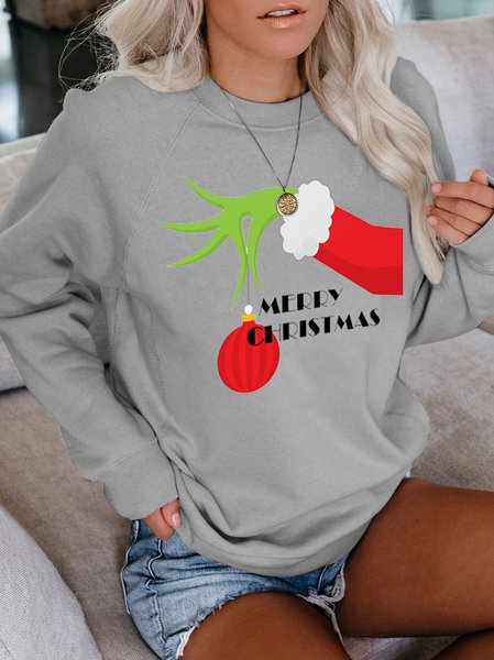 

Christmas fun print round neck long sleeve sweatshirt, Gray, Hoodies&Sweatshirts