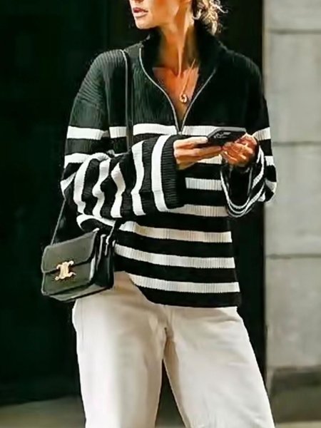 

Long Sleeve Loosen High Neck Sweater, Deep green, Pullovers