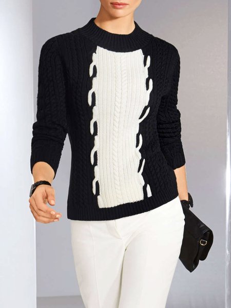 

Color Block Long Sleeve Sweater, As picture, Pullovers