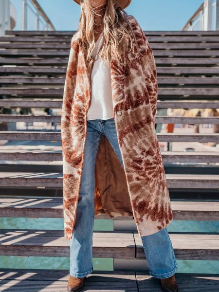 

Lapel Tie Dye Casual Off Shoulder Outerwear, Cameo brown, Coats