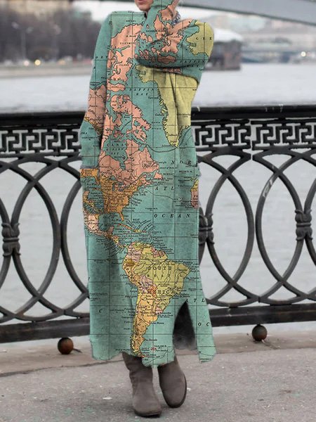 

Cotton Crew Neck Loosen Dresses, Blue, Maxi Dresses