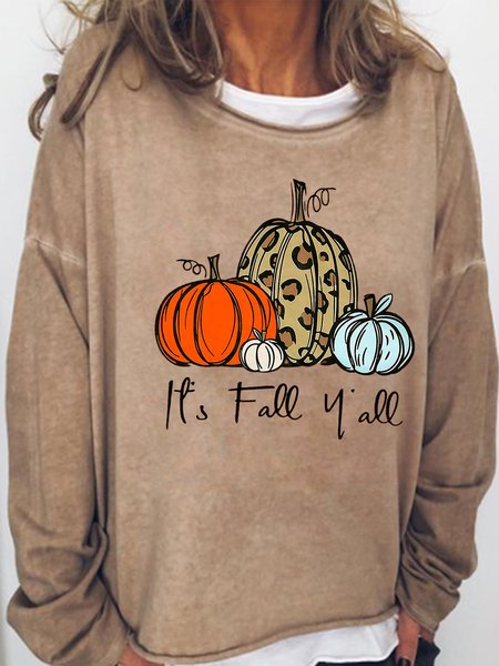 

It’s Fall Yall Letter Leopard Pumpkin Funny Sweatshirt, Light brown, Hoodies&Sweatshirts