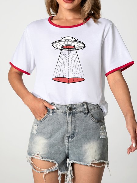 

Unocis Fun Print Round Neck Short Sleeve Ringer Tee, Red, T-shirts