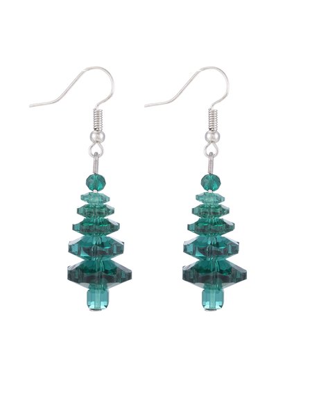 Christmas Crystal Christmas Tree Earrings, As picture, Earrings