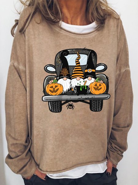 

Halloween Truck Women’s Long Sleeve Crew Neck Sweatshirts, Light brown, Hoodies&Sweatshirts