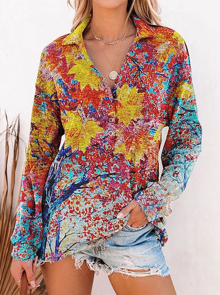 

Plus size Fall Leaves Graphic Casual Shirts & Tops, Multicolor, T-Shirts