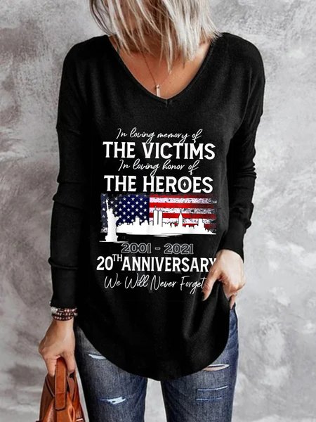 

Casual Long Sleeve V Neck Plus Size Printed Tops T-shirts, Black, T-Shirts