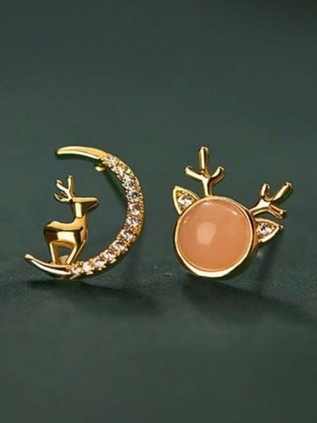 Christmas Elk Rhinestone Earrings, Pink, Earrings