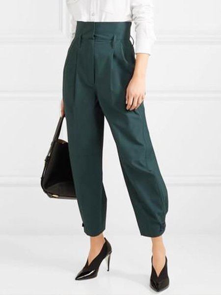 

Work Formal Solid Pants, Darkgreen, Straight Leg Pants