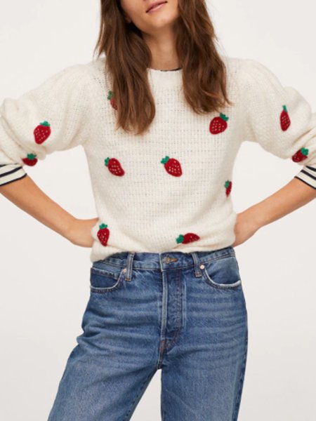

Strawberry Loosen Printed Sweater, As picture, Pullovers