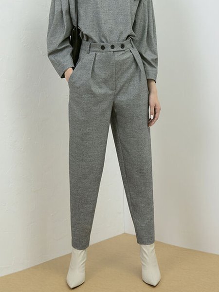 

Nith Simple Plain Simple Pants, Gray, Straight Leg Pants