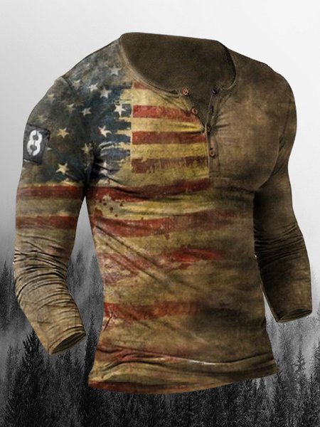 

Vintage Print Men's V Neck Shirts & Tops, Color3, Shirts