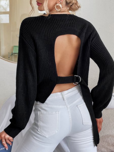 

Regular Fit Crew Neck Lady Sweater, Black, Pullovers