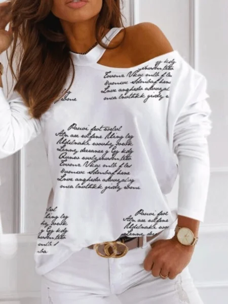 

Fall Cotton Crew Neck Mid-weight High Stretch Long sleeve Tops, White, Tops