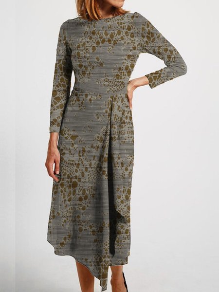 

Crew Neck Cotton Slim Fit Dresses, Gray, Maxi Dresses