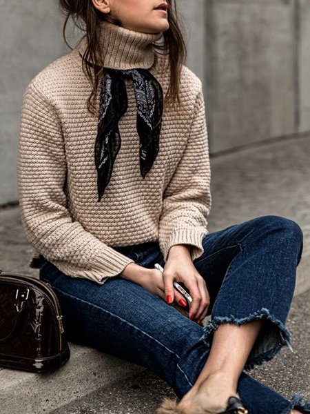 

Casual Vintage Regular Fit Plain Vintage Sweater, Khaki, Pullovers
