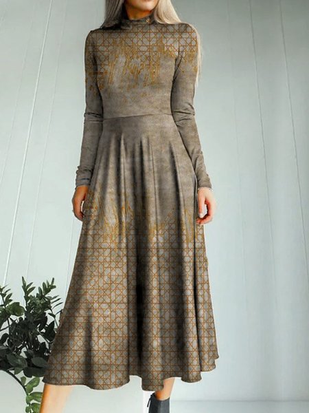 

Cotton Casual High Neck Dresses, Khaki, Maxi Dresses