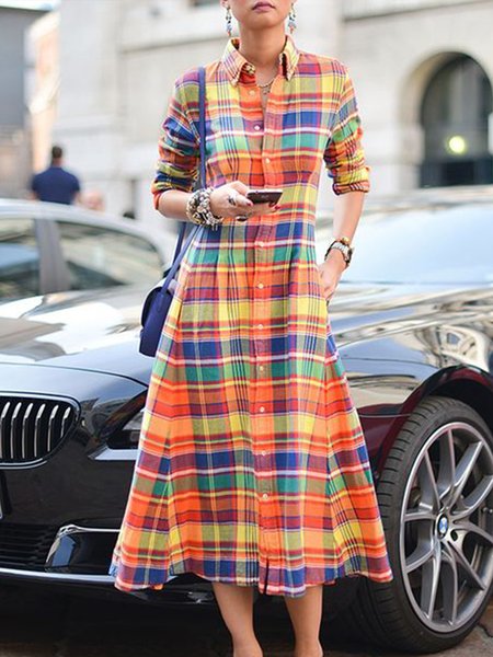 

Regular Fit Vintage Shirt Collar Dress, As picture, Midi Dresses