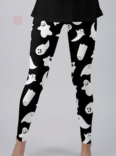 

Halloween Geometric Printed Casual Elastic waist Fit Leggings, Black, leggings