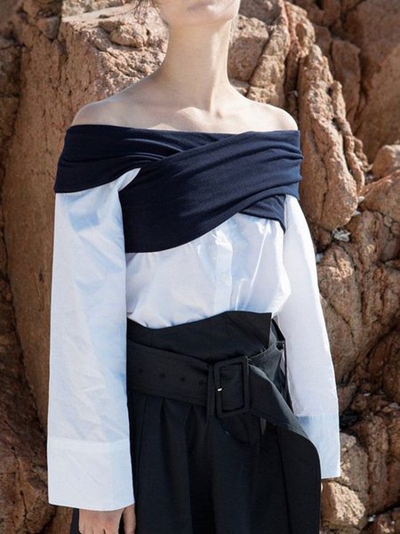 

Vintage Off The Shoulder Regular Fit Shirt, Black-white, Blouses and Shirts
