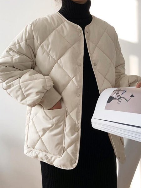 

Long Sleeve Casual Padded Fleece Coat, Off white, Coats