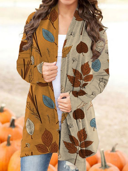 

Plus size Leaves Casual Cardigan Outerwear, Multicolor, Outerwear