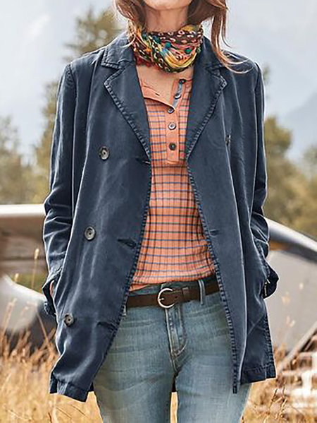 

Plus size Plain Casual Outerwear, Blue, Coats & Jackets