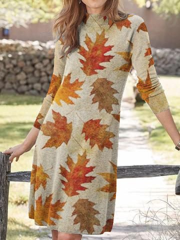 

Alto Collo Gonna Casuale Cotone, Come immagine, Midi Dresses